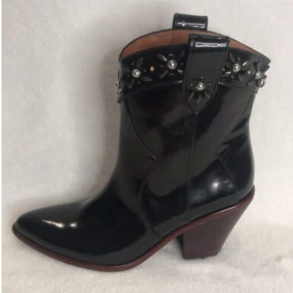 Coach Black Embellished Flower Stud Western Boots - Picture 2 of 9